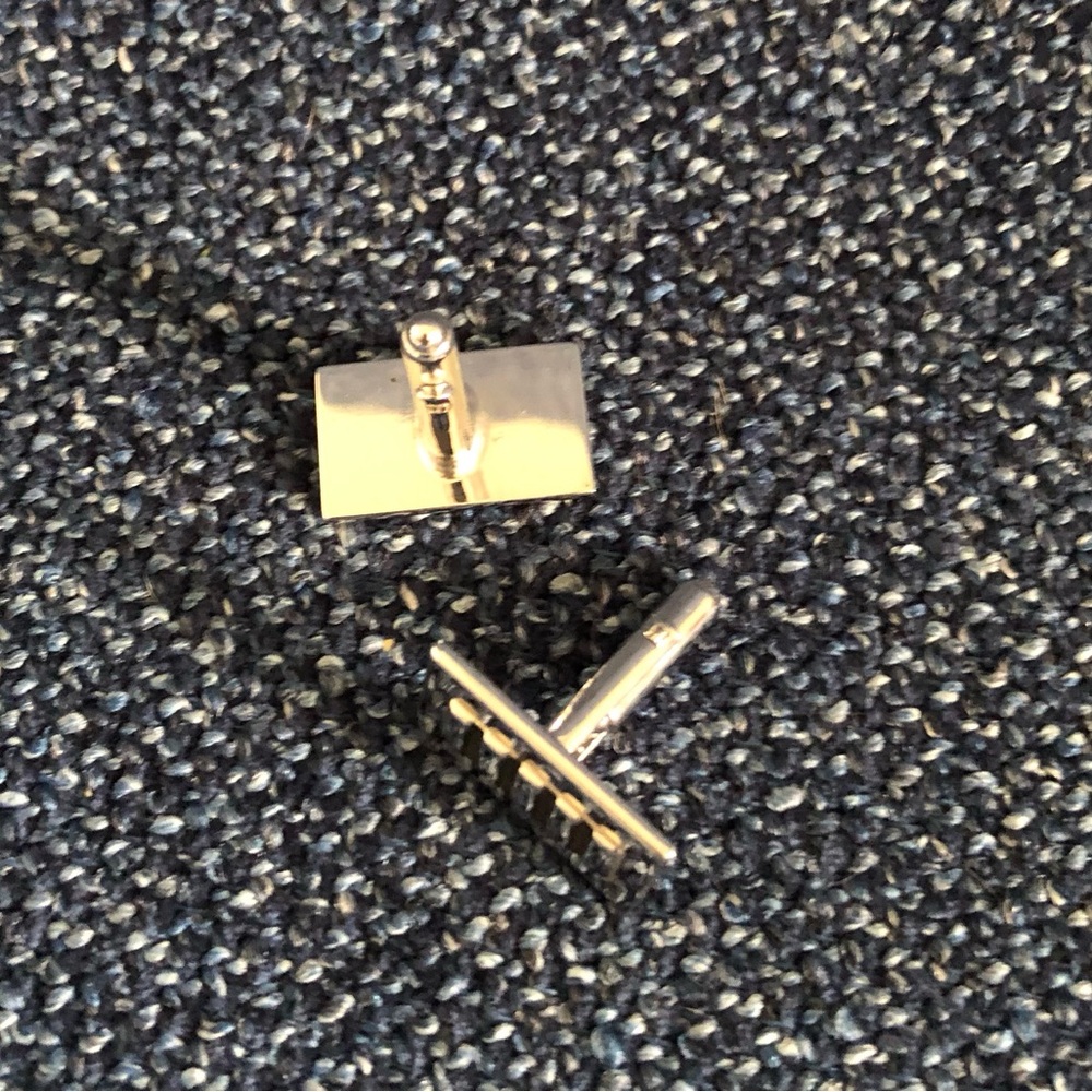 Mens Silver Rectangular Cufflinks, Vintage Preown… - image 5